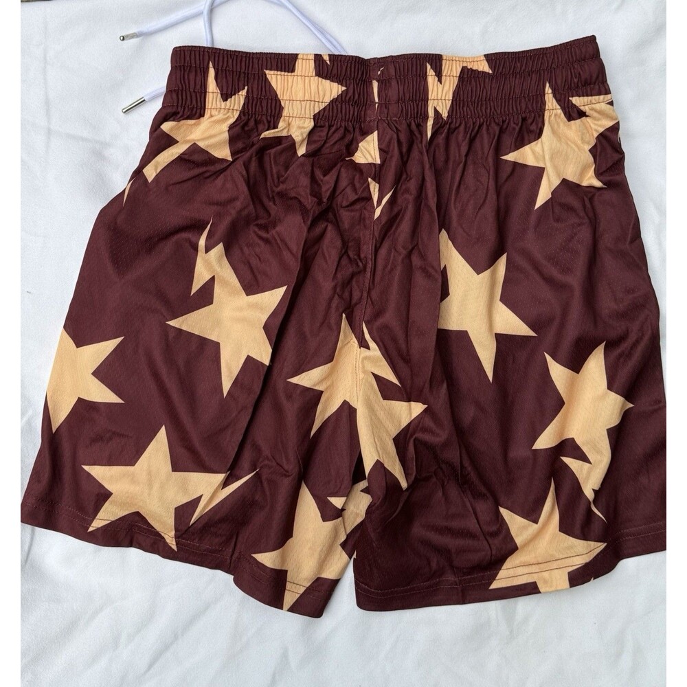 Mens Mesh Print Shorts Workout Running Size Small Brown With Stars New